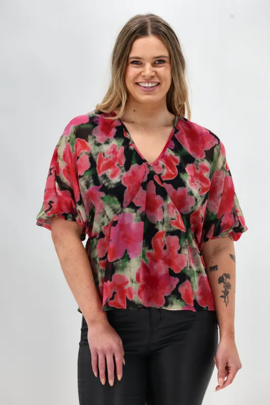 Celebration By Shine On Yasmin Top Floral Pink Black sold by Shine On