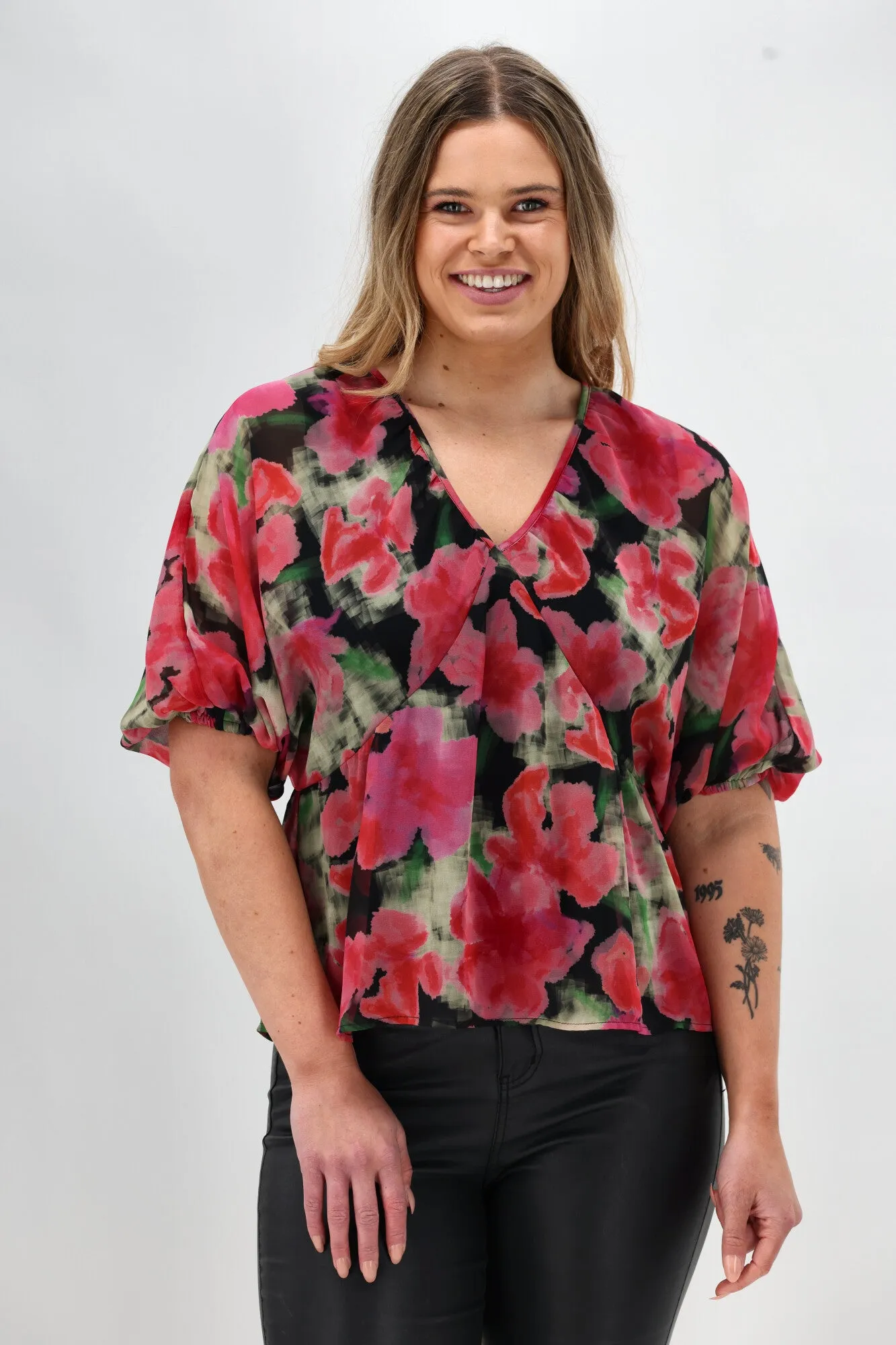 Celebration By Shine On Yasmin Top Floral Pink Black sold by Shine On