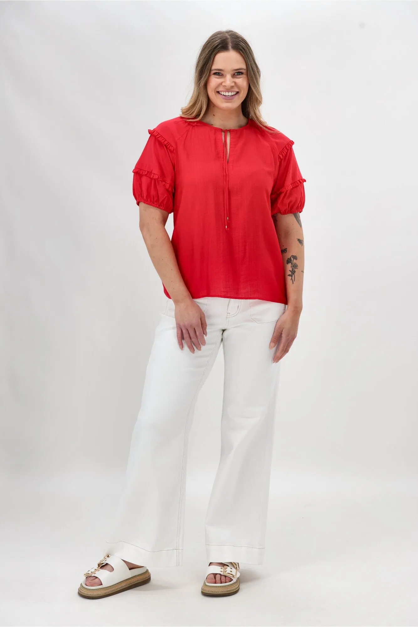 Gloss The Label Clea Frill Detail Puff Sleeve Top Coral sold by Shine On product image thumbnail 3