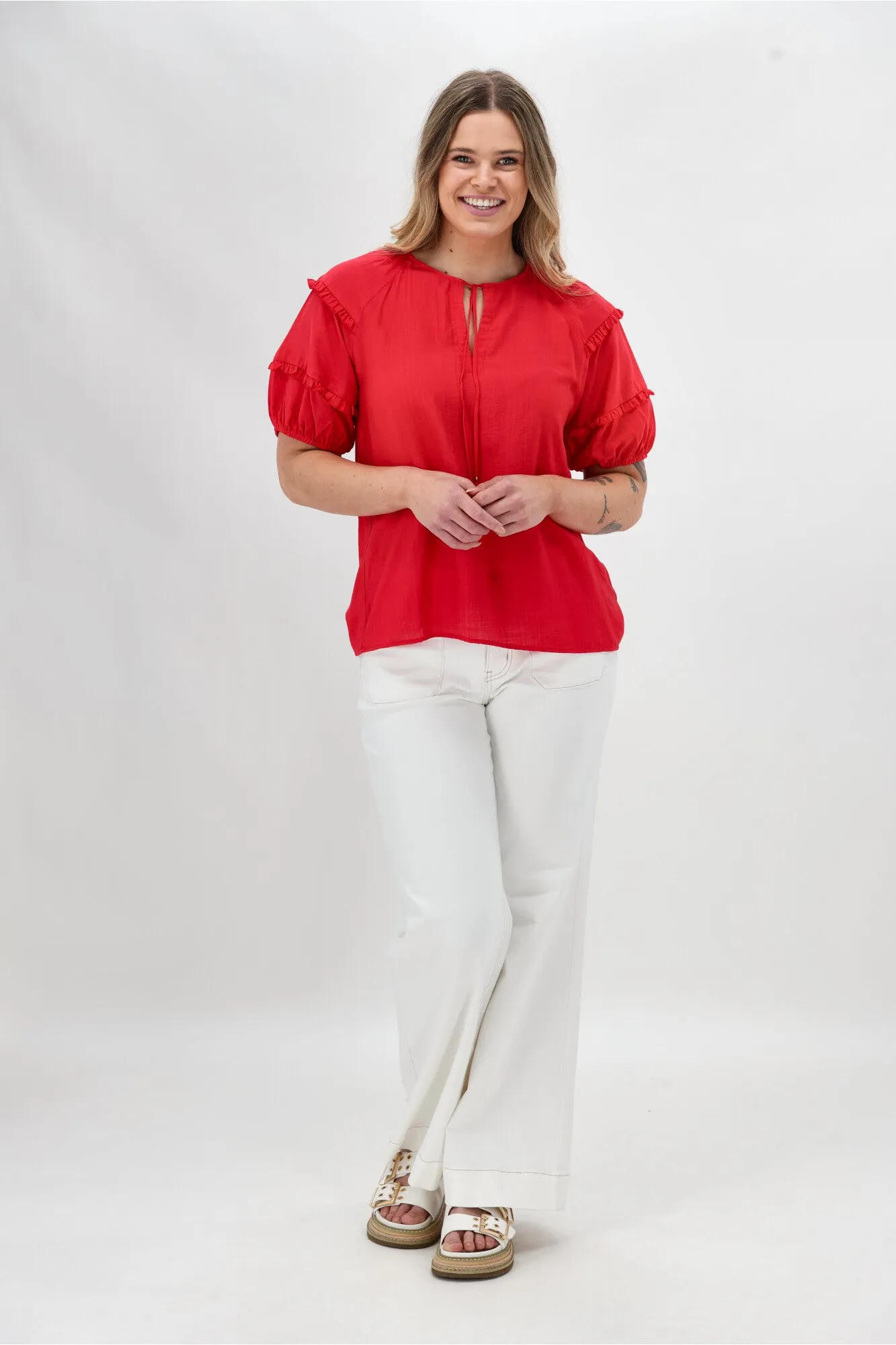 Gloss The Label Clea Frill Detail Puff Sleeve Top Coral sold by Shine On product image thumbnail 5