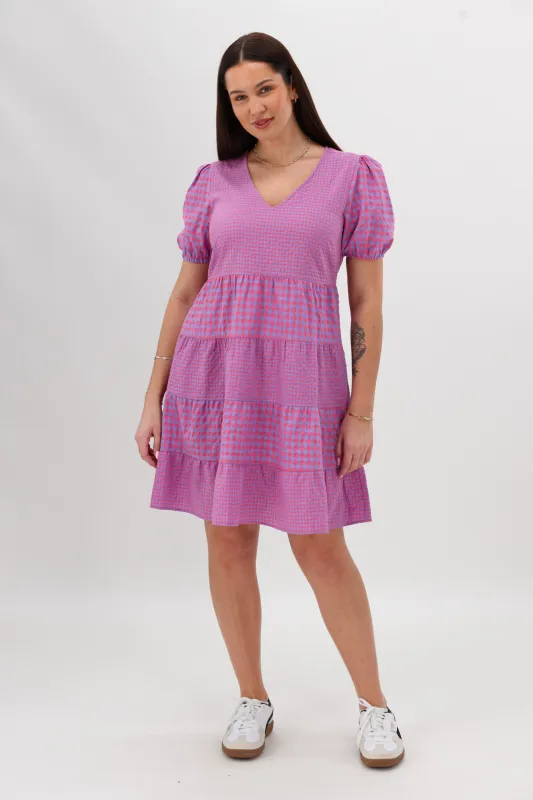 Shine On Label Sussex Tiered Dress Bright Pink Blue sold by Shine On