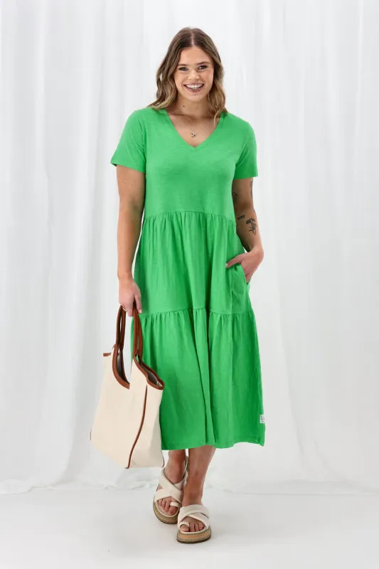 Elm Gigi Tiered Midi Dress Spring Green sold by Shine On