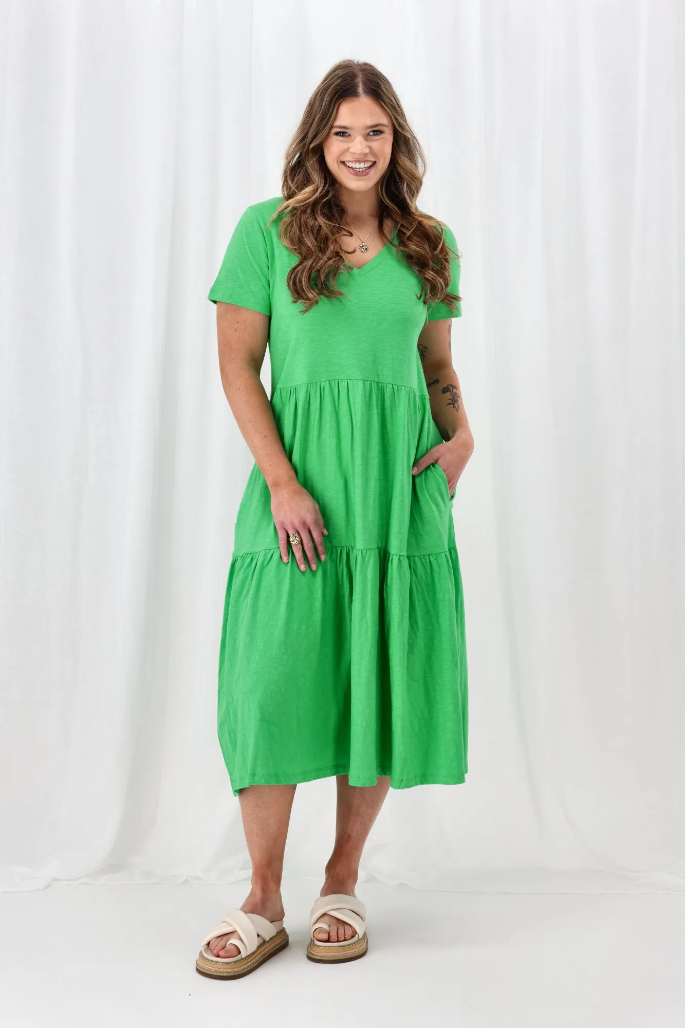 Elm Gigi Tiered Midi Dress Spring Green sold by Shine On product image thumbnail 2