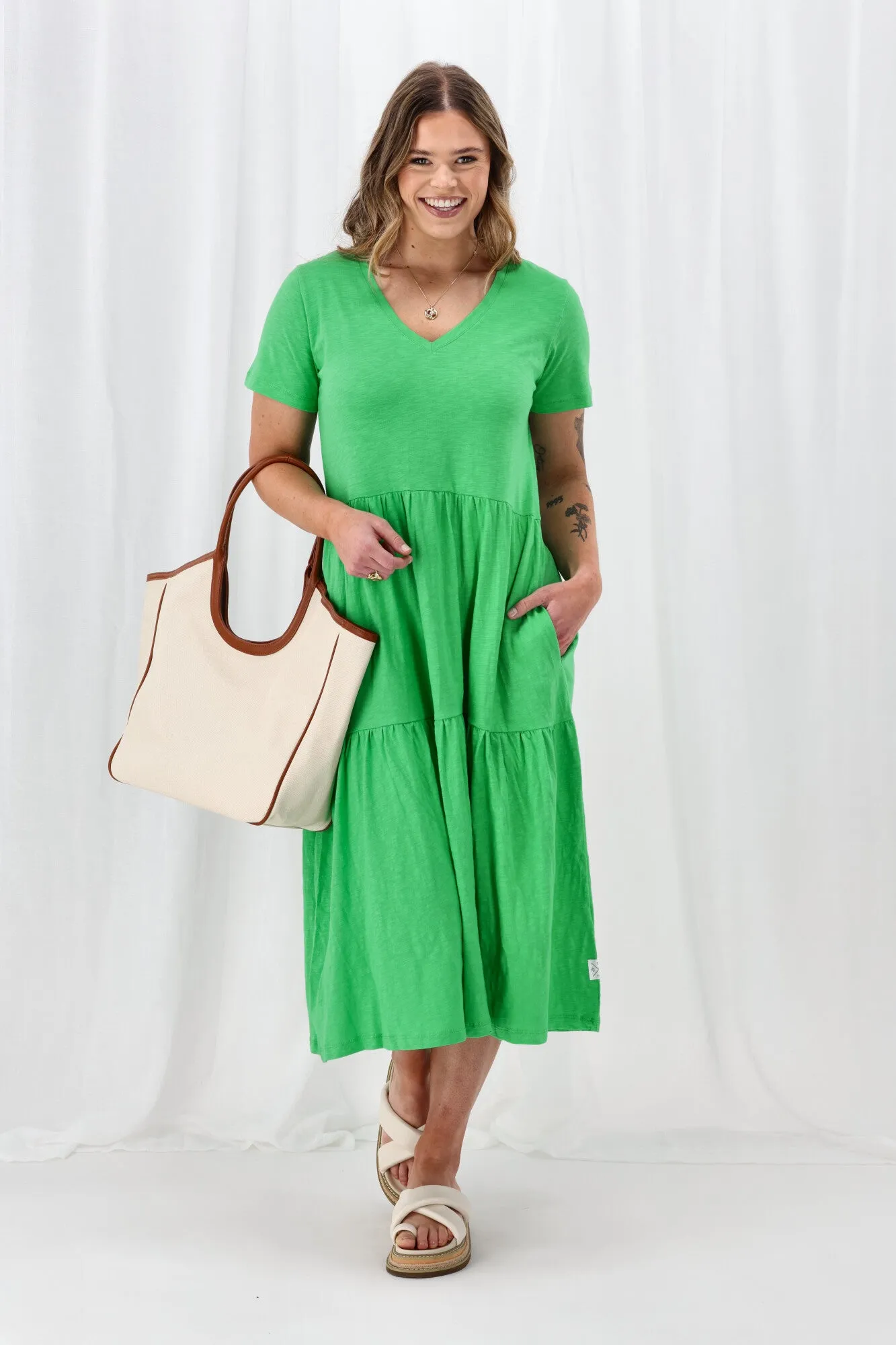 Elm Gigi Tiered Midi Dress Spring Green sold by Shine On product image thumbnail 4