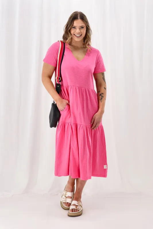 Elm Gigi Tiered Midi Dress Aurora Pink sold by Shine On