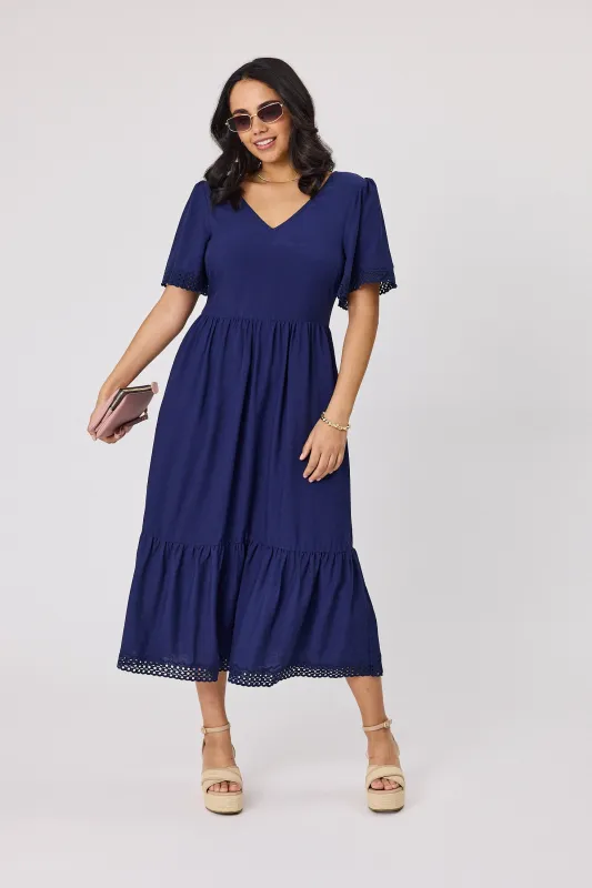 Gloss The Label Fortune Broderie Sleeve Dress Midnight sold by Shine On