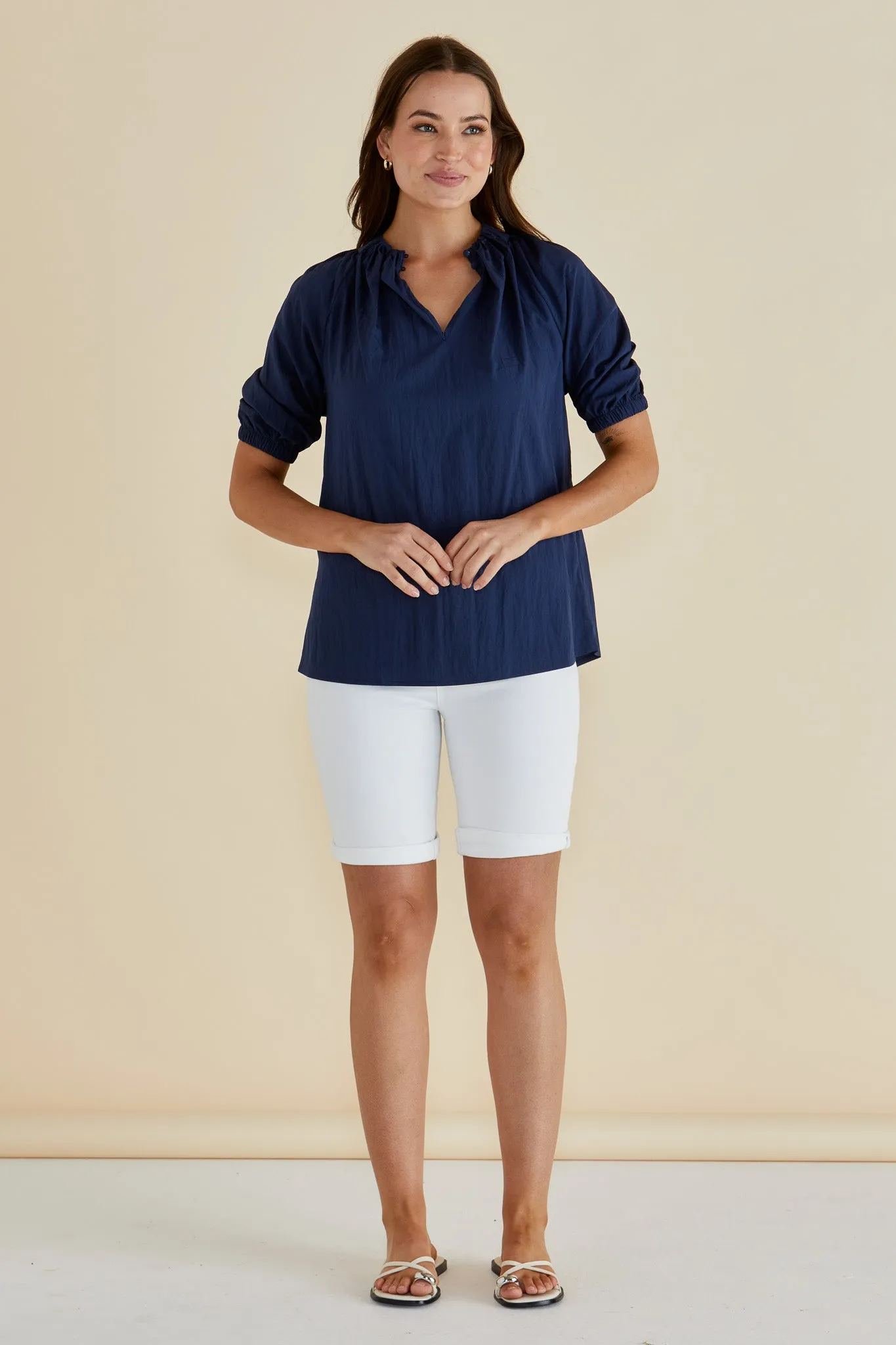 Betty Basics Joanne Blouse Navy Blue sold by Shine On
