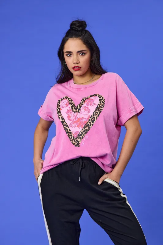 Rebel Club Fierce Heart Drop Crew Tee Pink sold by Shine On