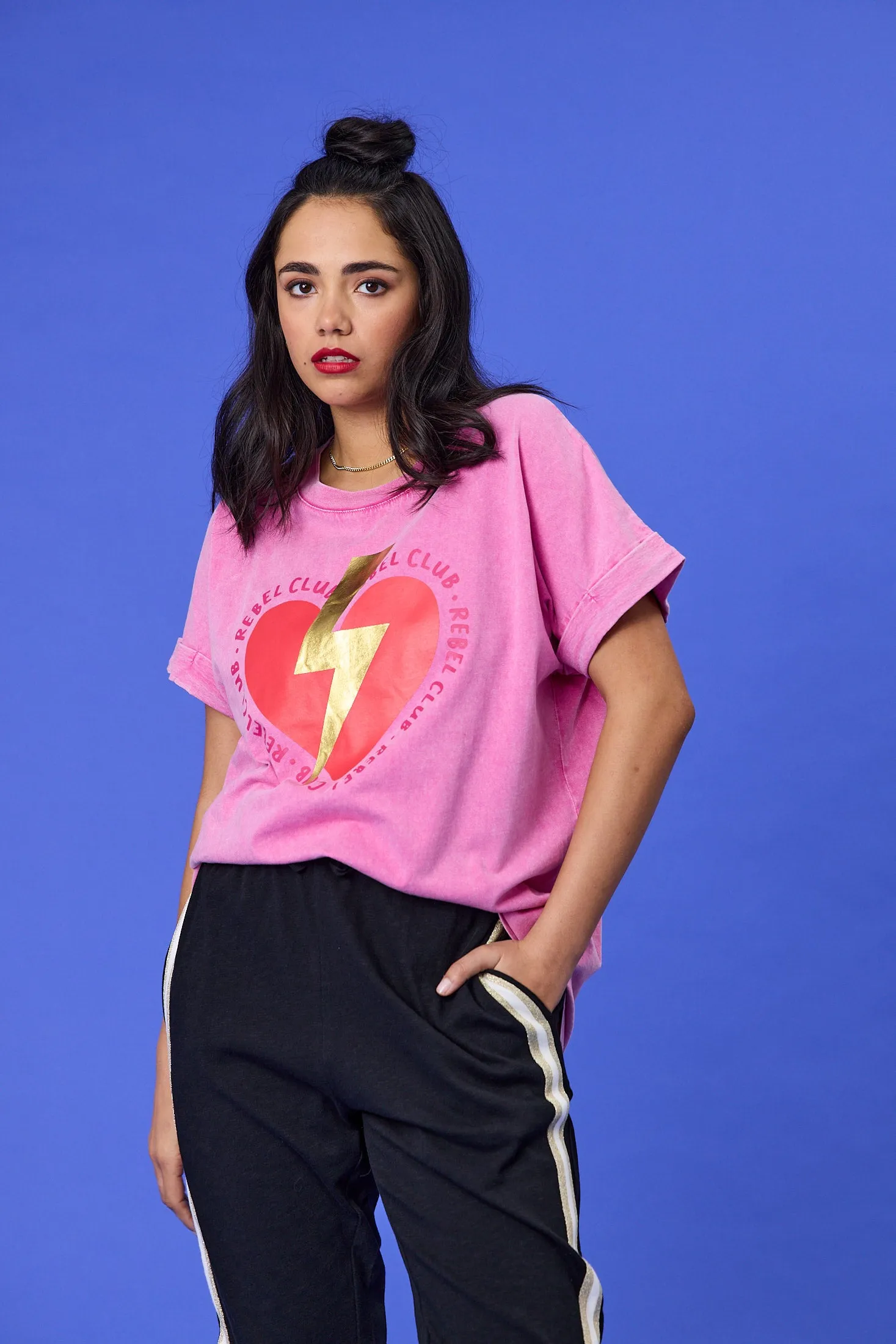 Rebel Club Love Bolted Capsleeve Tee Pink sold by Shine On