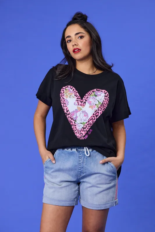 Rebel Club Fierce Heart Drop Crew Tee Washed Black sold by Shine On