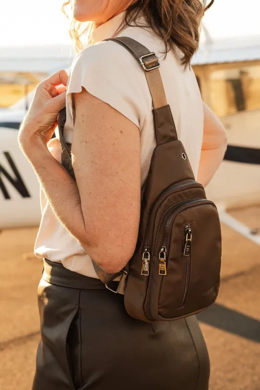 Louenhide Boyd Nylon Sling Bag Chocolate sold by Shine On