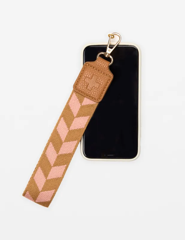 Stella + Gemma Phone Wrist Strap Tan Blush Chevron sold by Shine On