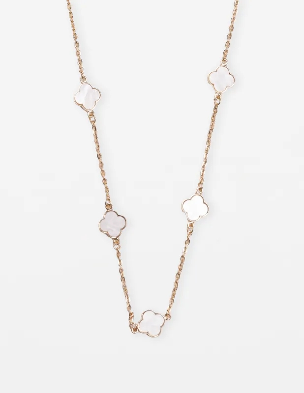 Stella + Gemma Necklace Long Chain Mother Of Pearl Flowers Gold sold by Shine On