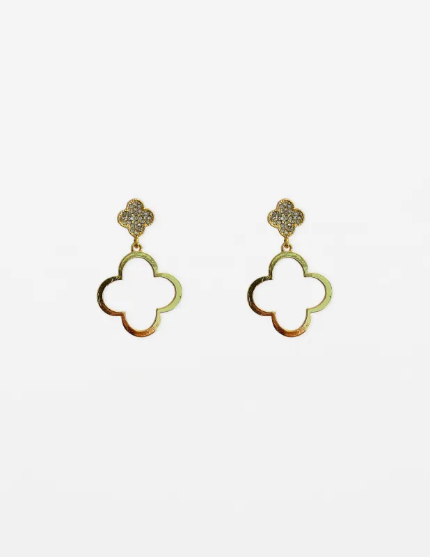 Stella + Gemma Earring Crystal Flower With Large Flower Drop Gold sold by Shine On