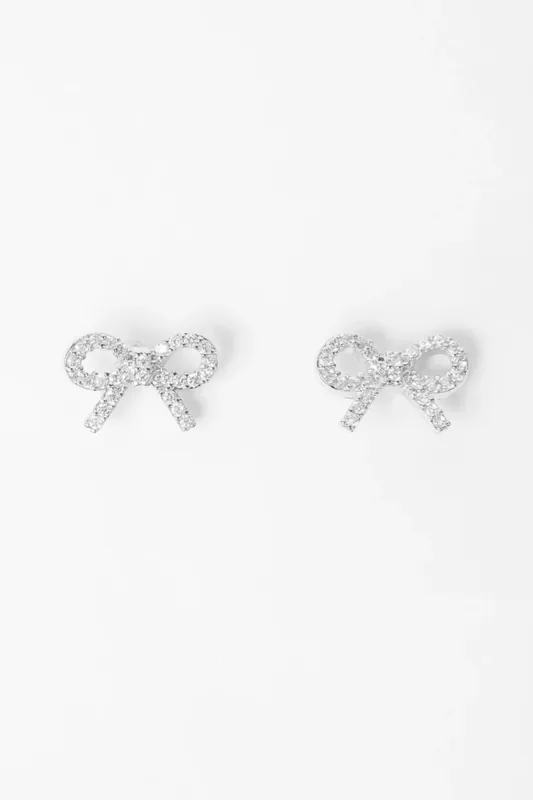 Stella + Gemma Earrings Crystal Bow Silver sold by Shine On