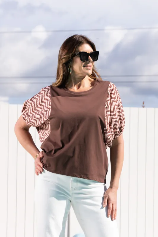 Shine On Label Sheyena Woven Sleeve Top Zig Zag Print sold by Shine On