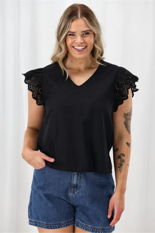 ONLY Lou Life Frill Top Black sold by Shine On