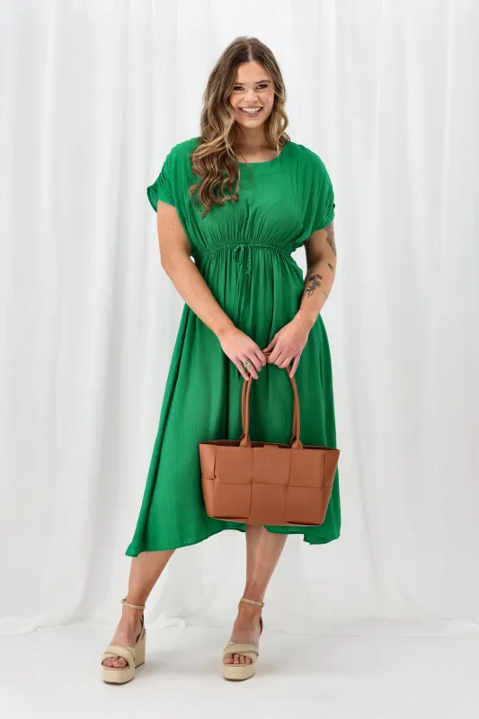 Sunday Boho Myra Shirred Shoulder Dress Green sold by Shine On