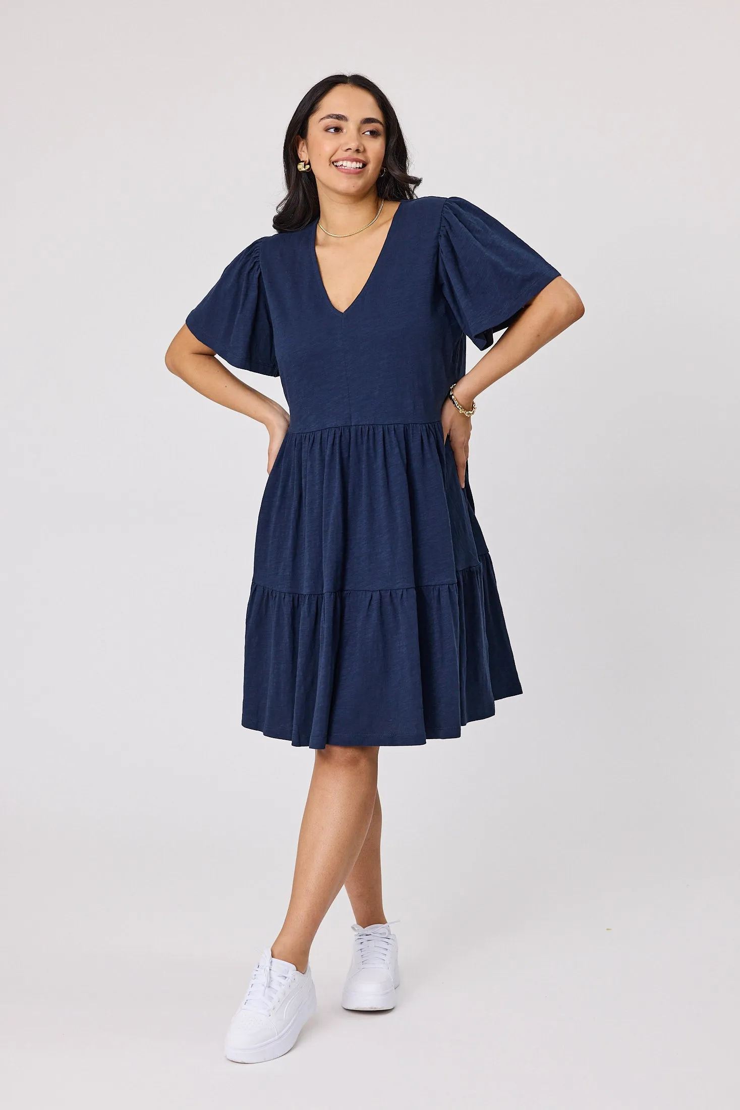 Shine On Essential Flutter Sleeve Dress Navy sold by Shine On