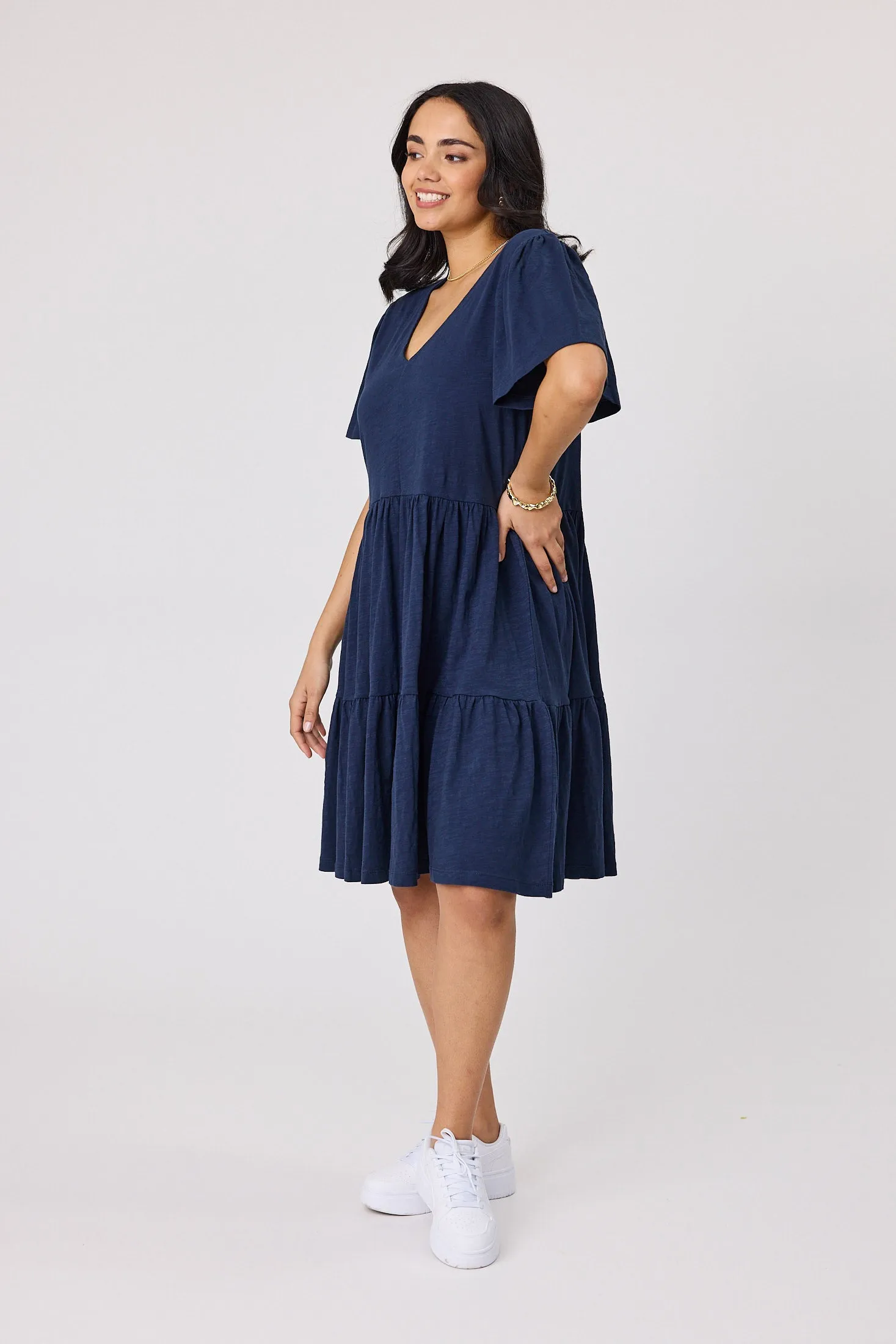 Shine On Essential Flutter Sleeve Dress Navy sold by Shine On product image thumbnail 3