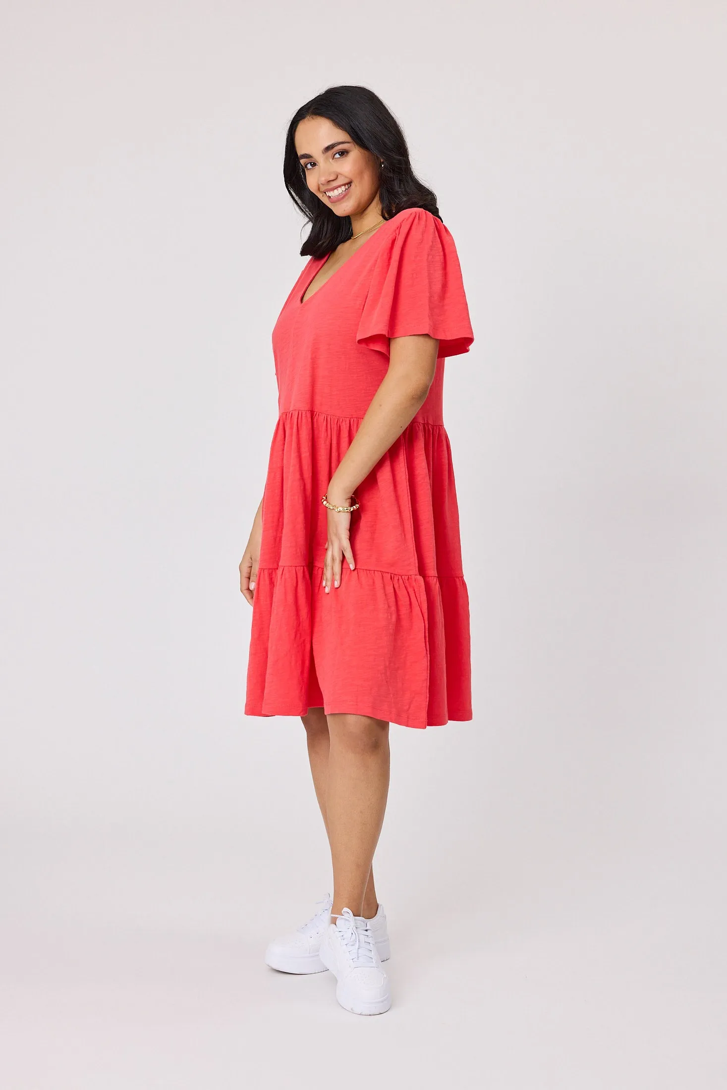 Shine On Essential Flutter Sleeve Dress Coral sold by Shine On product image thumbnail 3