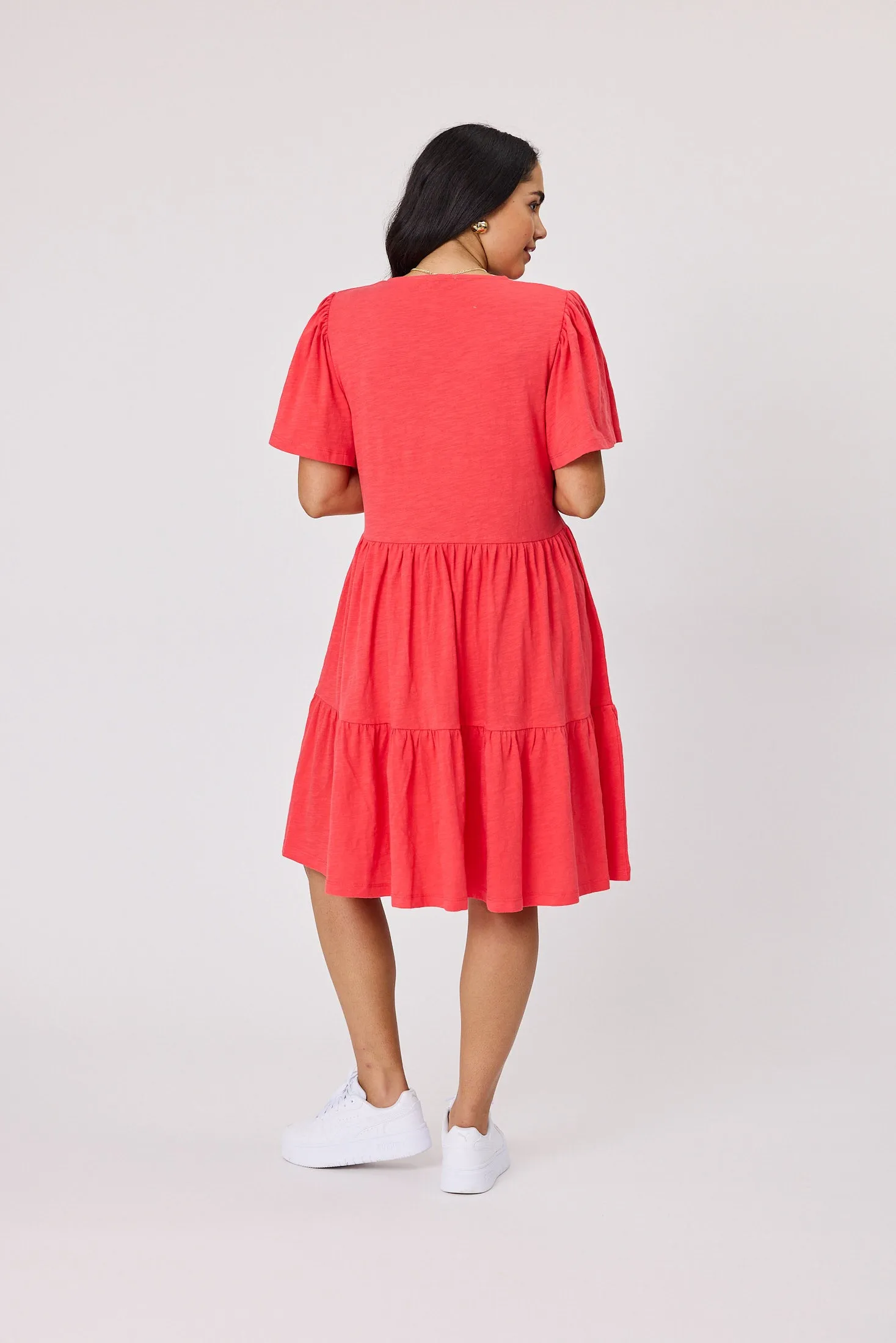 Shine On Essential Flutter Sleeve Dress Coral sold by Shine On product image thumbnail 4