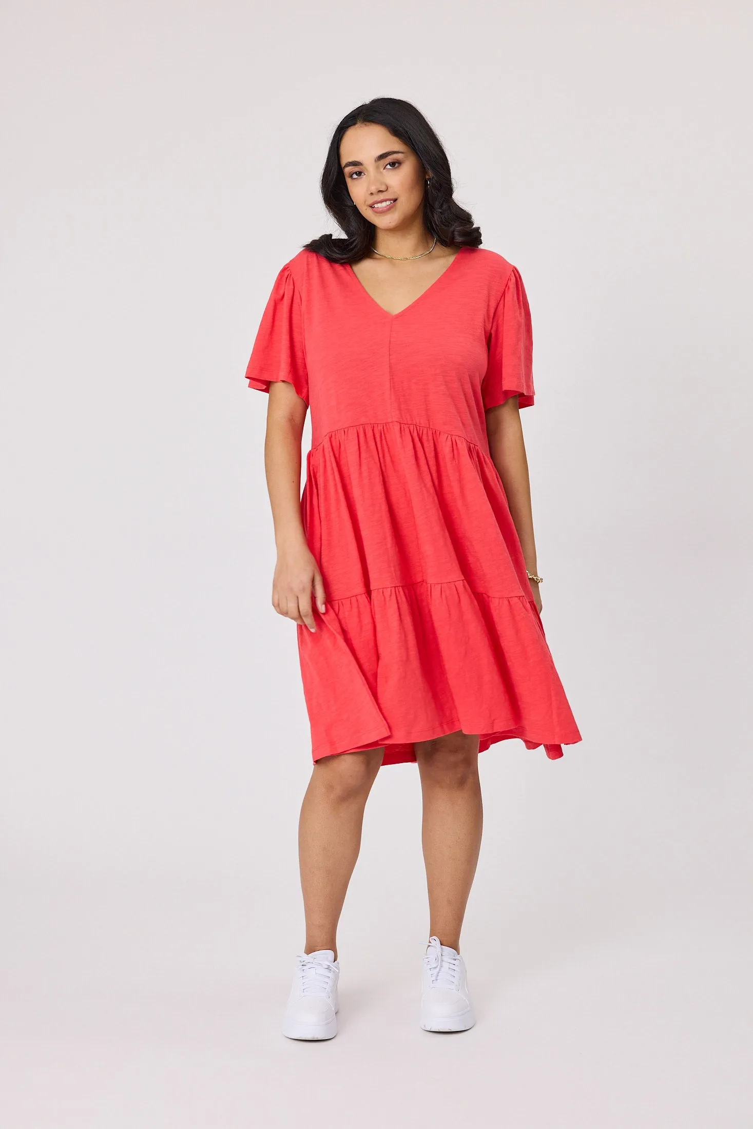 Shine On Essential Flutter Sleeve Dress Coral sold by Shine On product image thumbnail 2