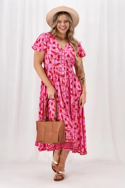 Sunday Boho Zeta Midi Dress Pink sold by Shine On