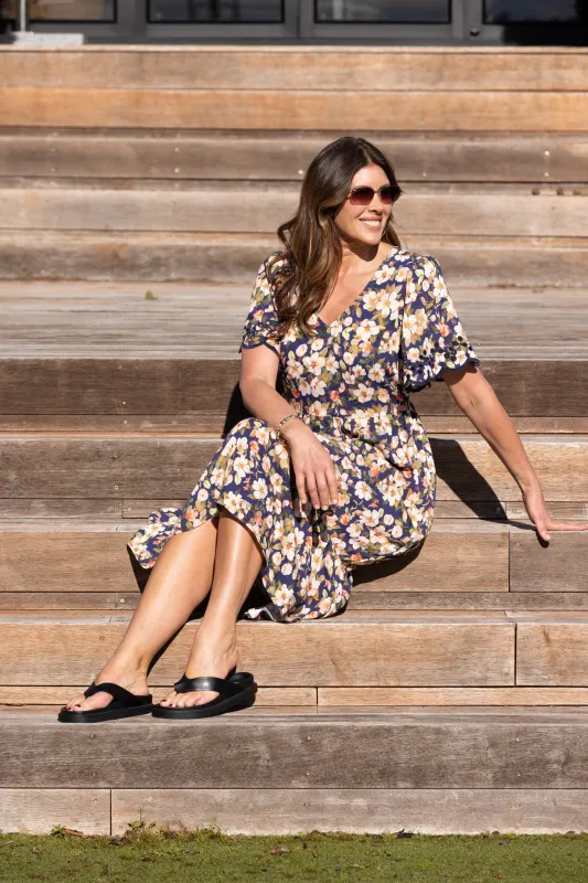 Gloss The Label Anthea Fortune Broderie Dress Navy Print sold by Shine On