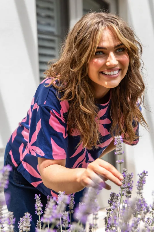 Elm Mimosa Tee Blue Depths Yardage Print sold by Shine On