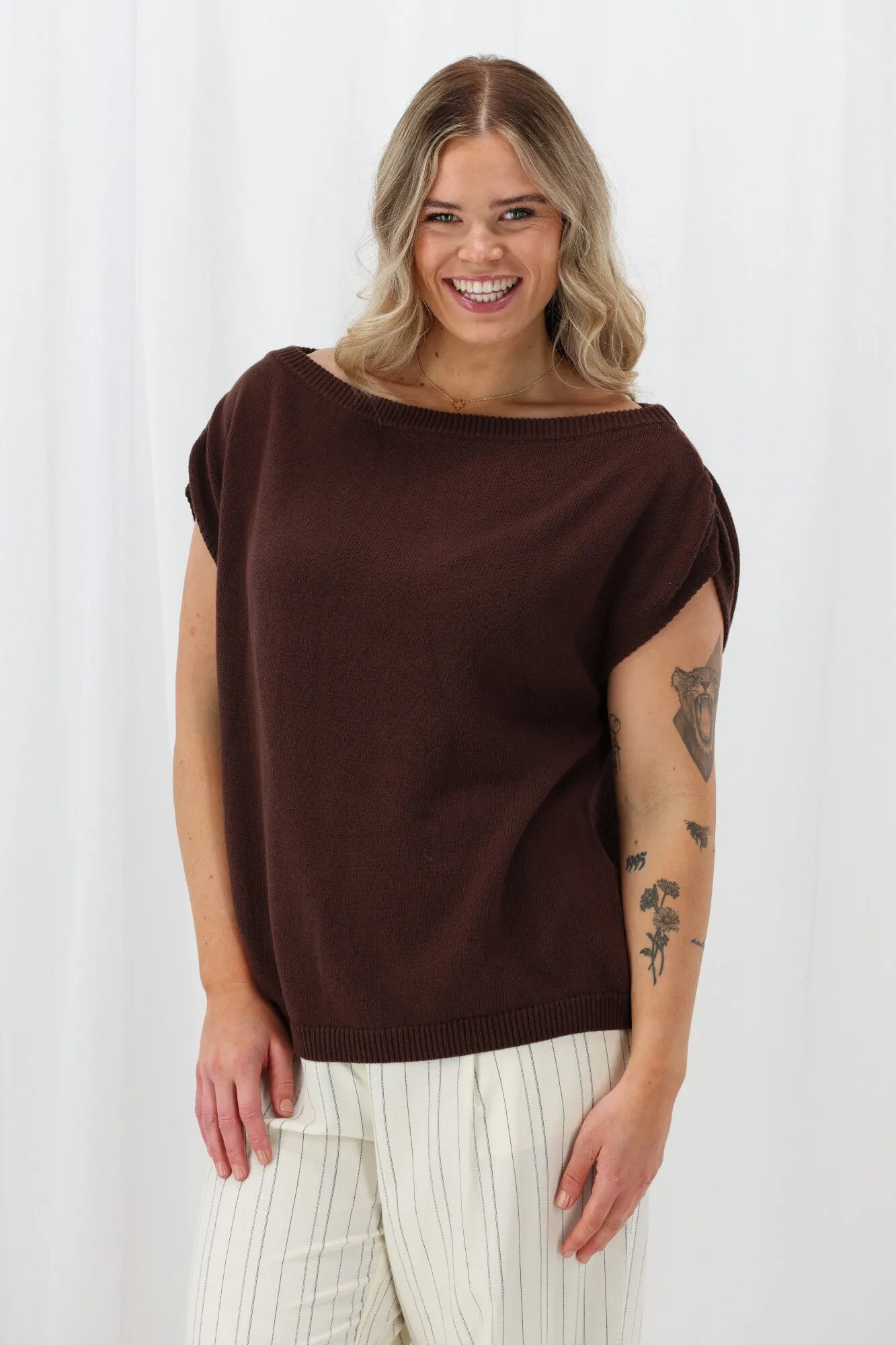 Ayva Remi Asym Knit Top Chocolate sold by Shine On product image thumbnail 5