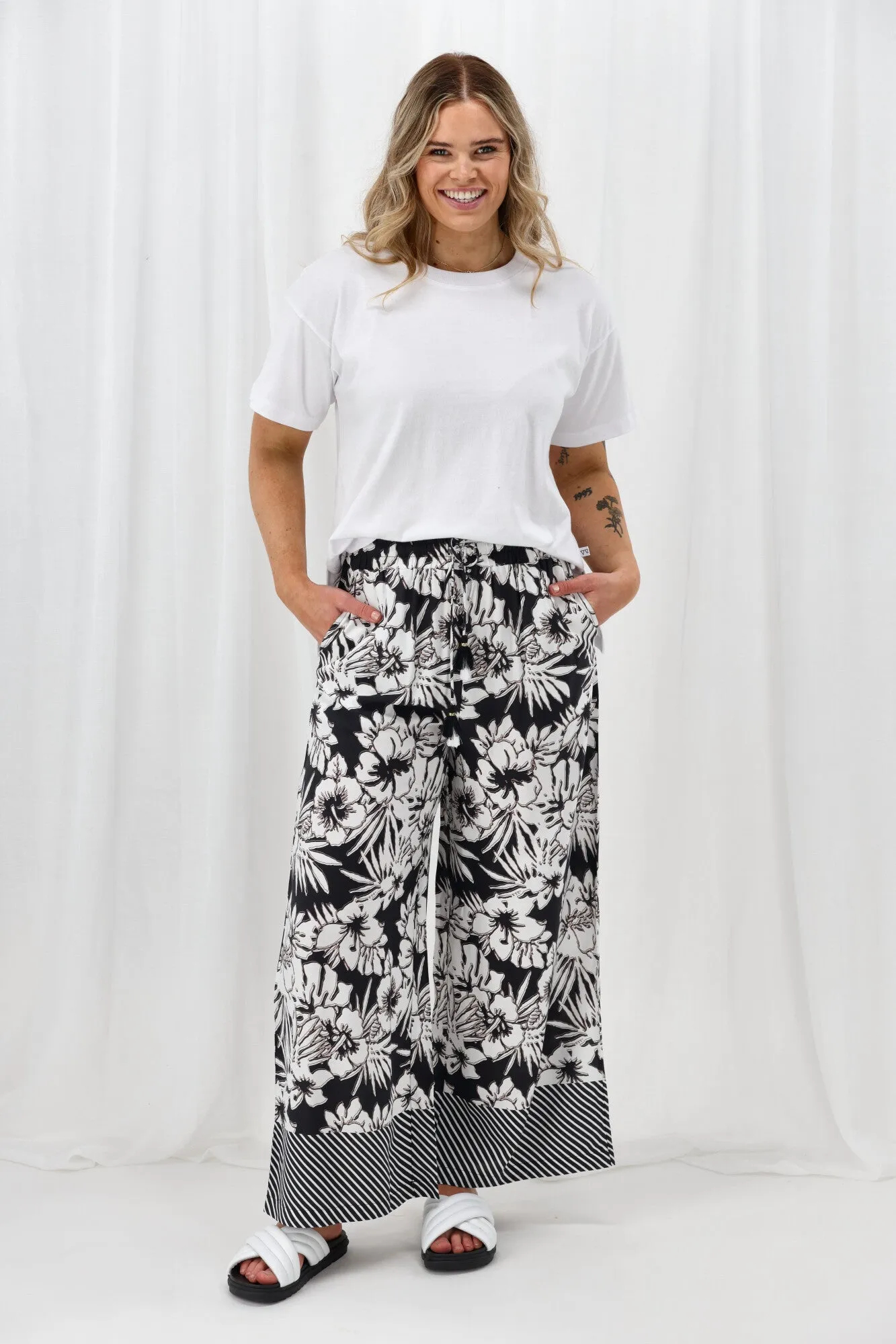 Sunday Boho Jamie Border Print Pant Black White sold by Shine On