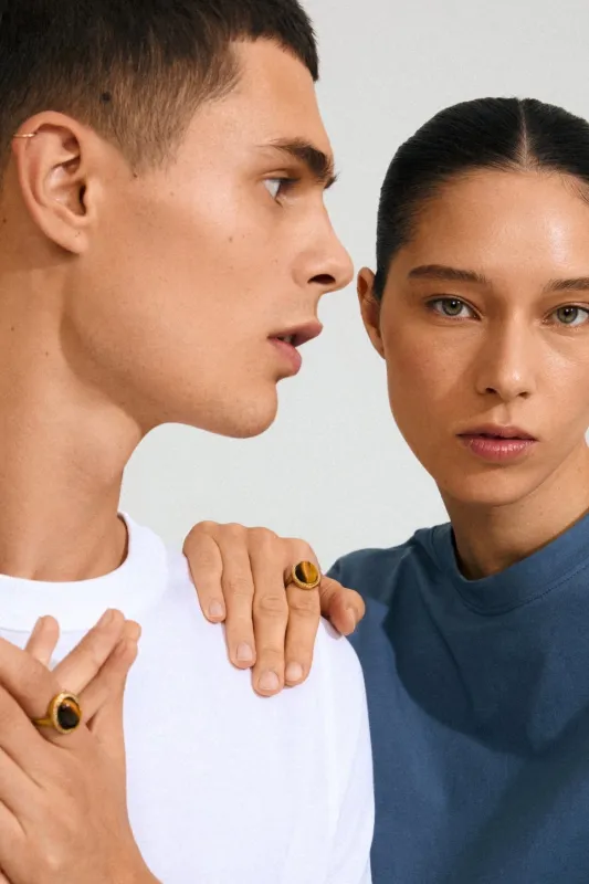 Pilgrim Between Recycled Brown Ring Gold Plated sold by Shine On