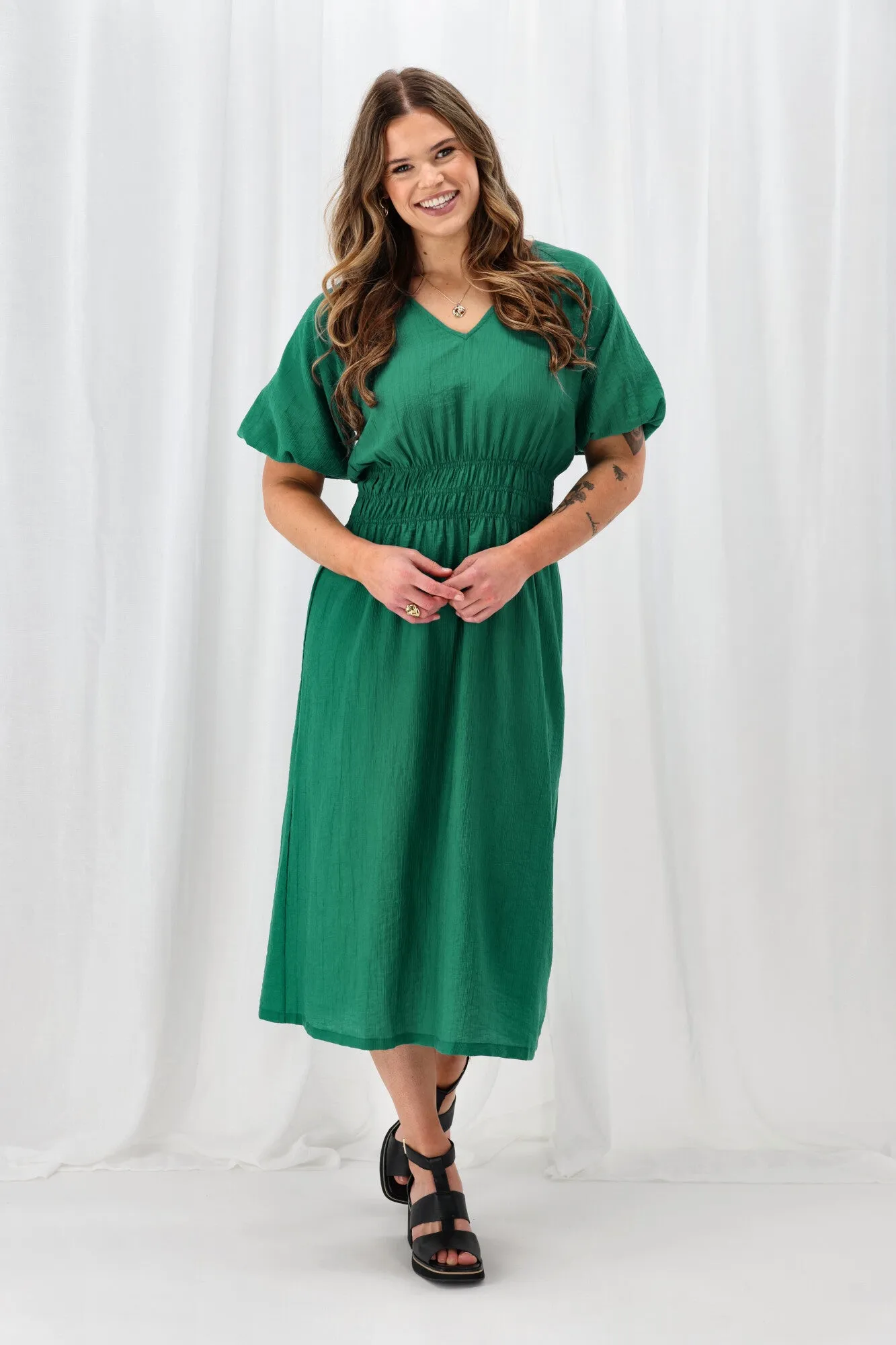 Gloss The Label Twilight Shirred Waist Dress Green sold by Shine On product image thumbnail 2