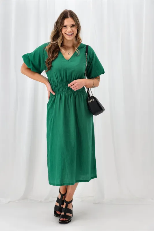 Gloss The Label Twilight Shirred Waist Dress Green sold by Shine On