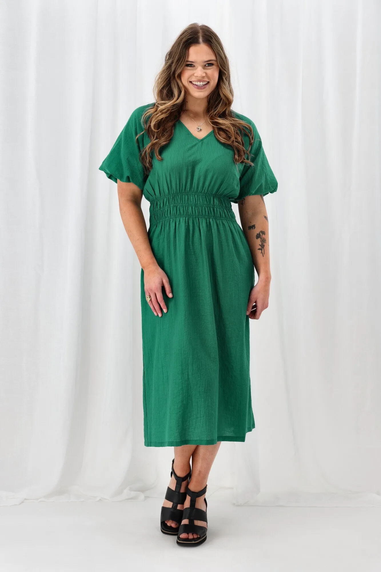 Gloss The Label Twilight Shirred Waist Dress Green sold by Shine On product image thumbnail 5