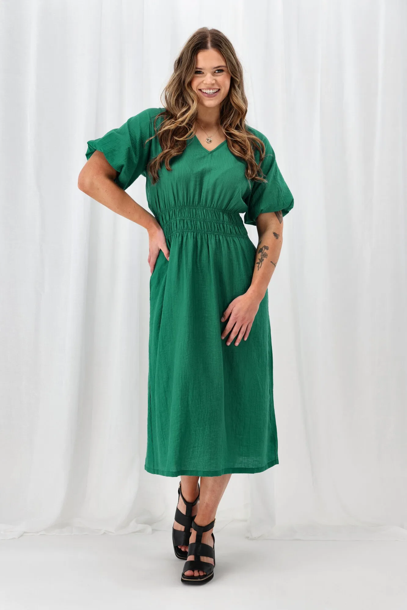 Gloss The Label Twilight Shirred Waist Dress Green sold by Shine On product image thumbnail 4