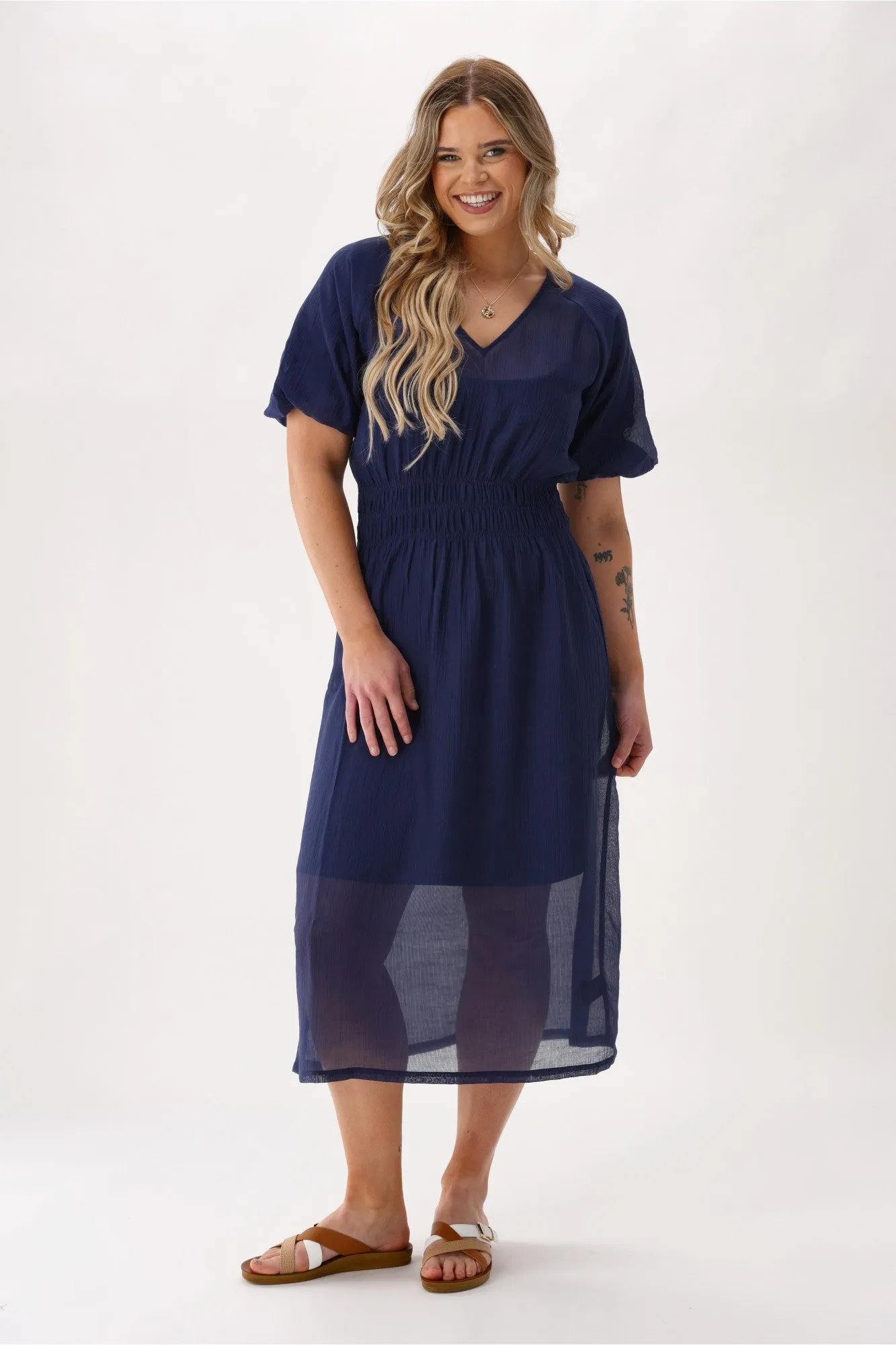 Gloss The Label Twilight Shirred Waist Dress Navy sold by Shine On product image thumbnail 2