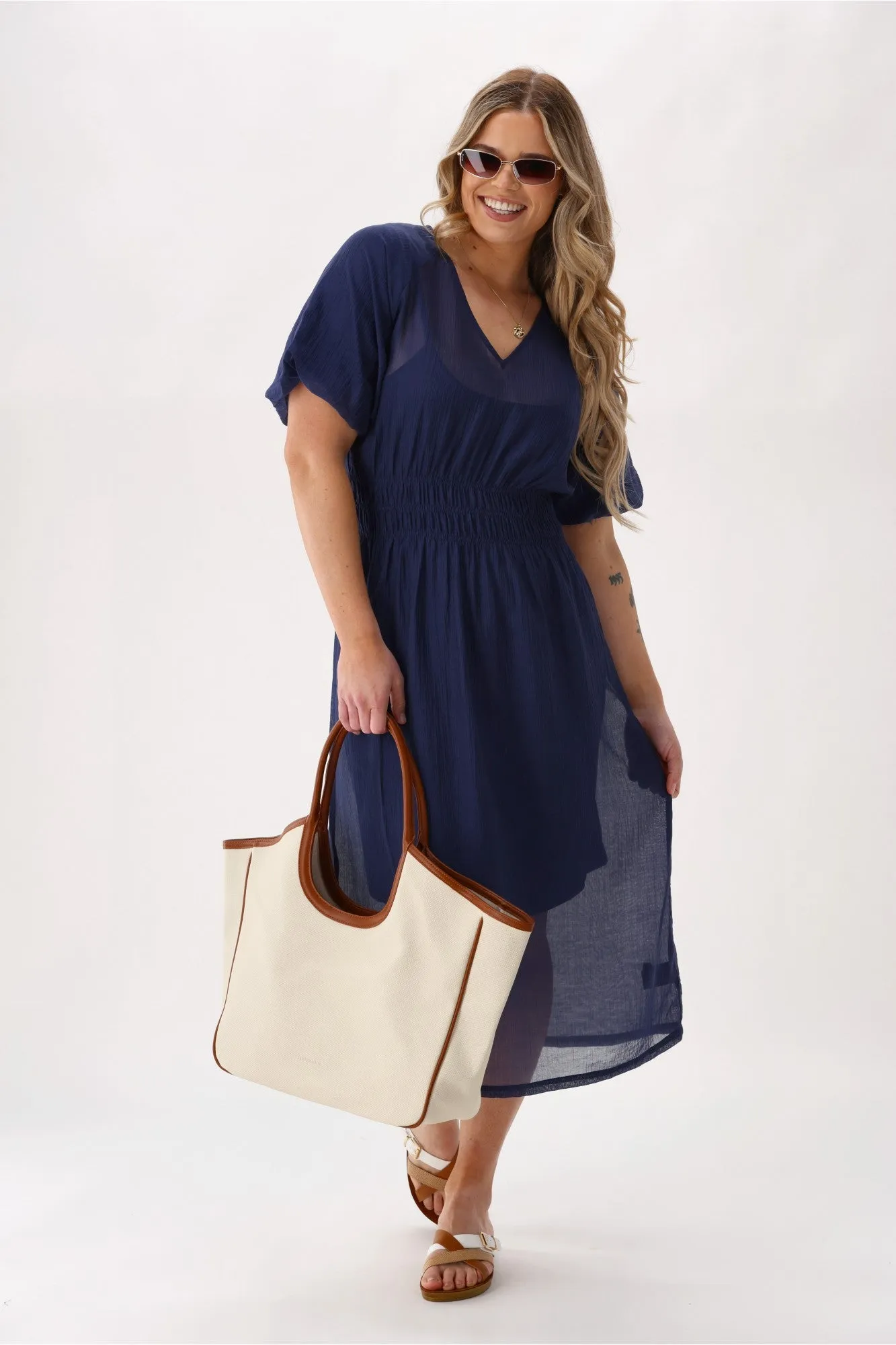 Gloss The Label Twilight Shirred Waist Dress Navy sold by Shine On