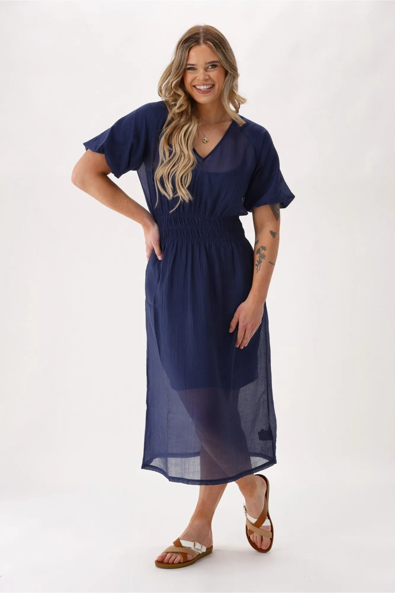 Gloss The Label Twilight Shirred Waist Dress Navy sold by Shine On product image thumbnail 5
