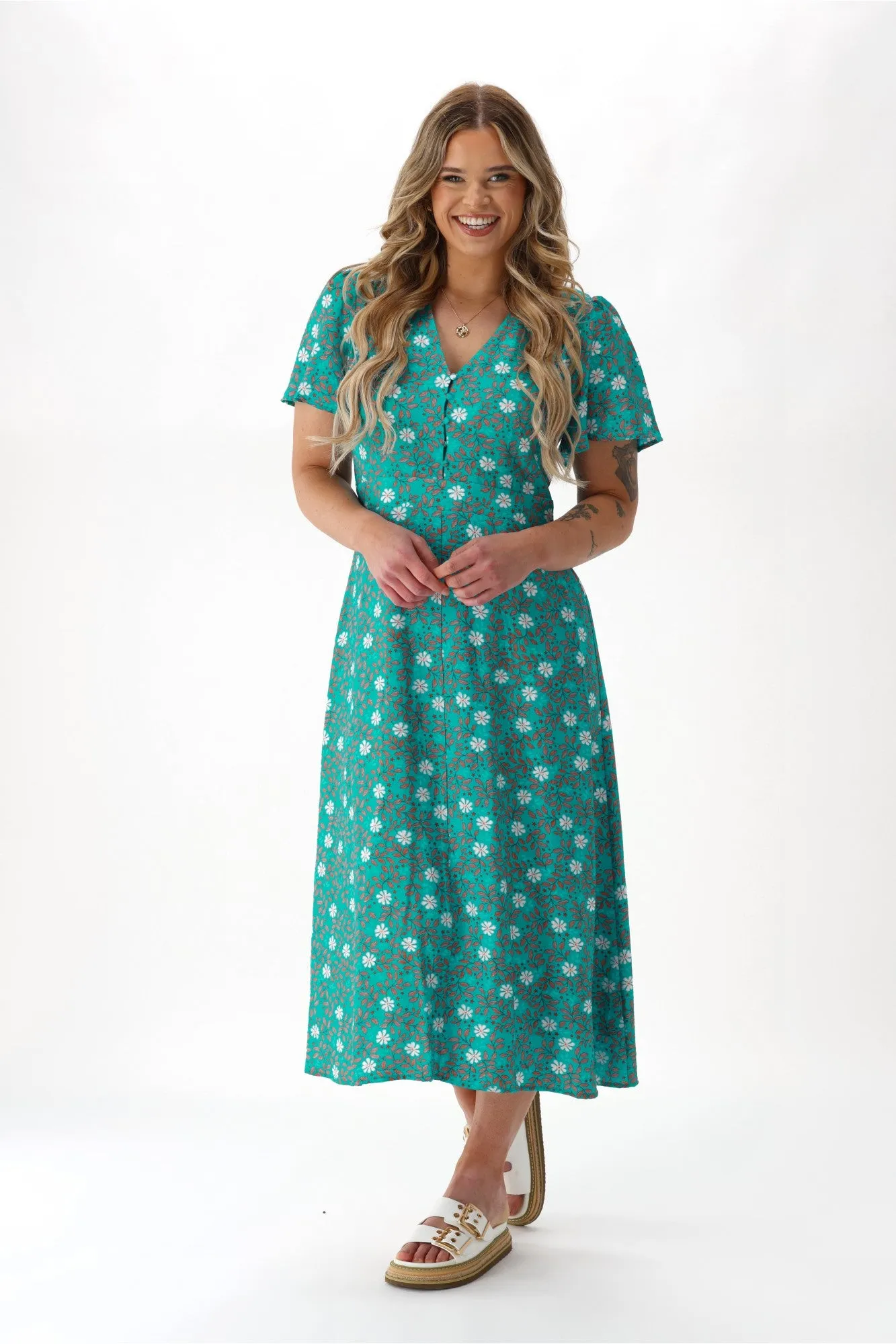 Gloss The Label Cheyenne Flutter Sleeve Dress Turquoise Floral sold by Shine On product image thumbnail 3