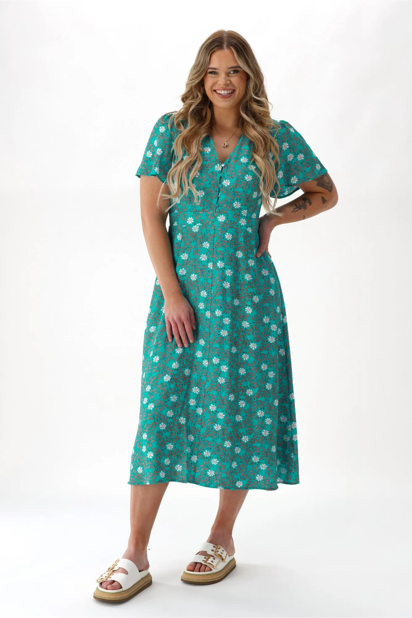 Gloss The Label Cheyenne Flutter Sleeve Dress Turquoise Floral sold by Shine On product image thumbnail 2