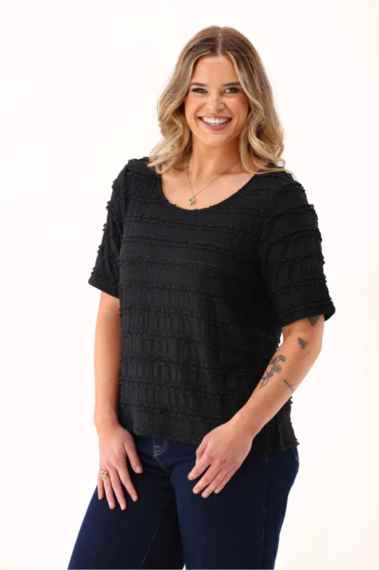 Gloss The Label Avalon Textured Knit Puff Sleeve Top Black sold by Shine On