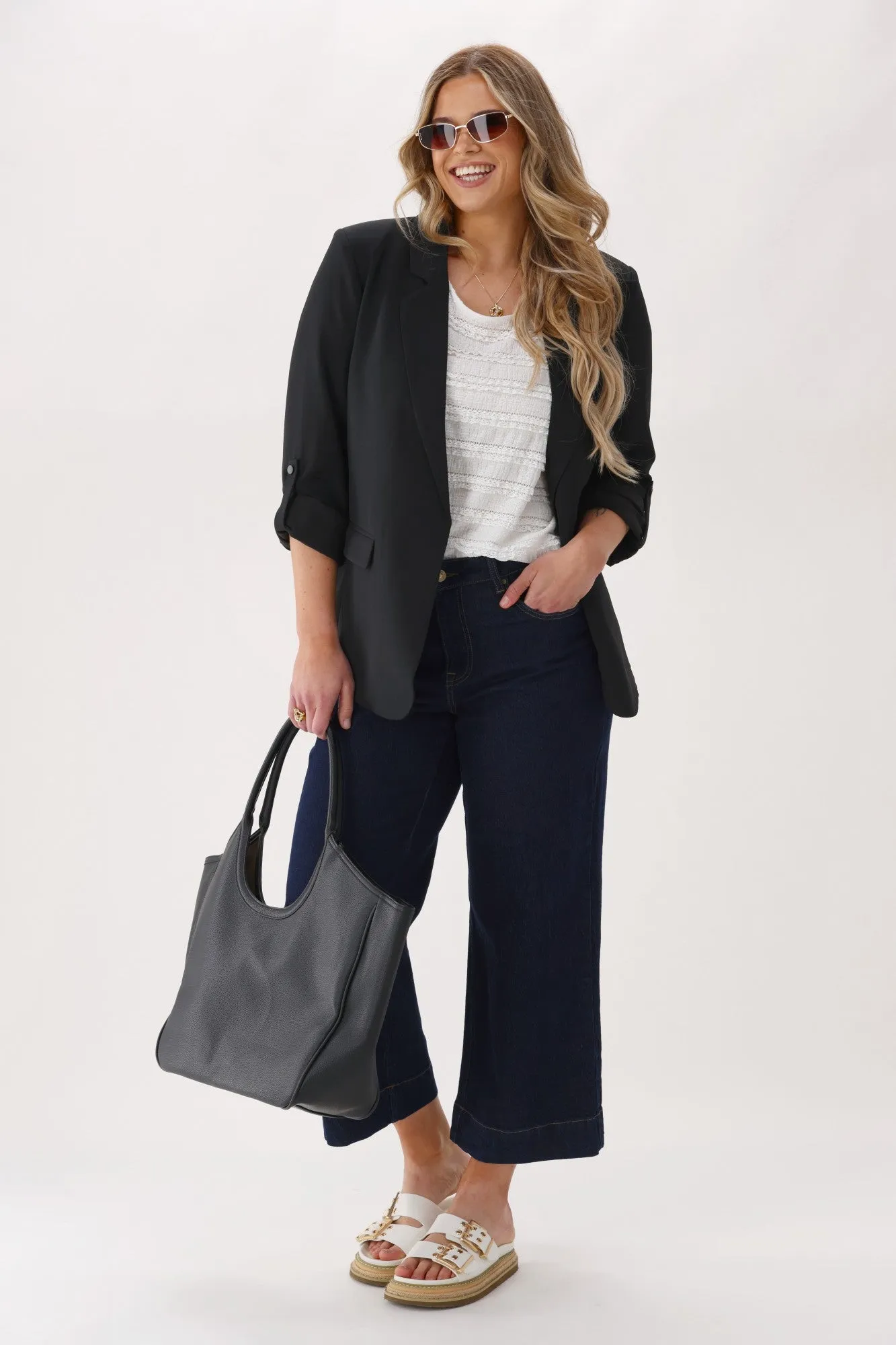 Gloss The Label Avalon Textured Knit Puff Sleeve Top White sold by Shine On product image thumbnail 2