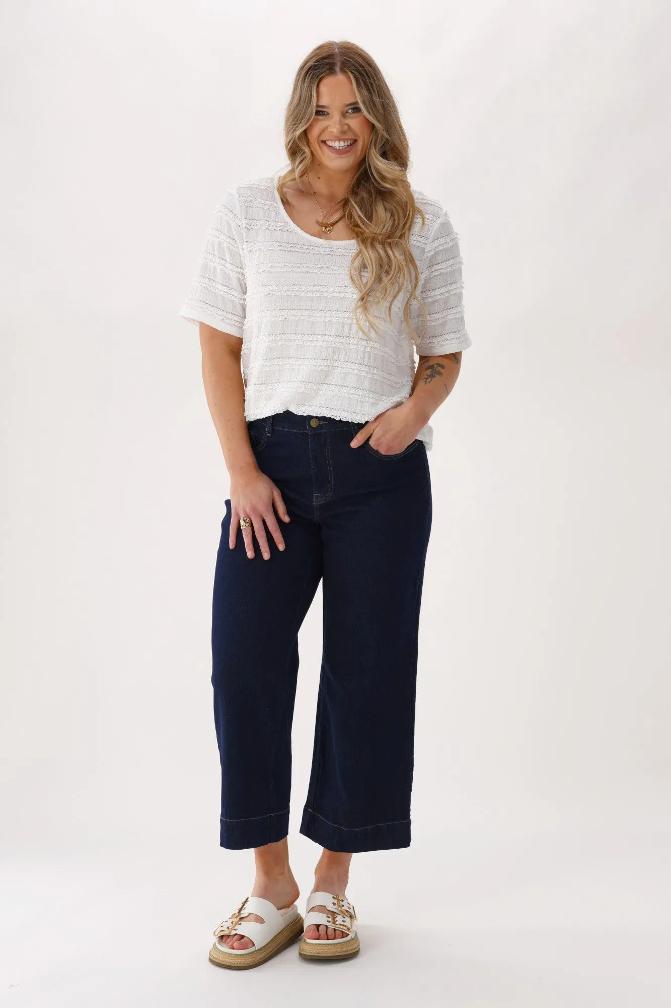 Gloss The Label Avalon Textured Knit Puff Sleeve Top White sold by Shine On product image thumbnail 3