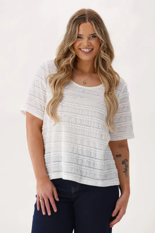 Gloss The Label Avalon Textured Knit Puff Sleeve Top White sold by Shine On