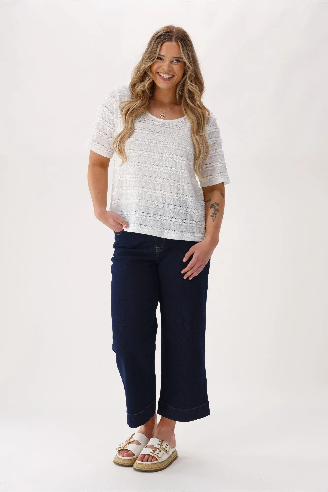 Gloss The Label Avalon Textured Knit Puff Sleeve Top White sold by Shine On product image thumbnail 5