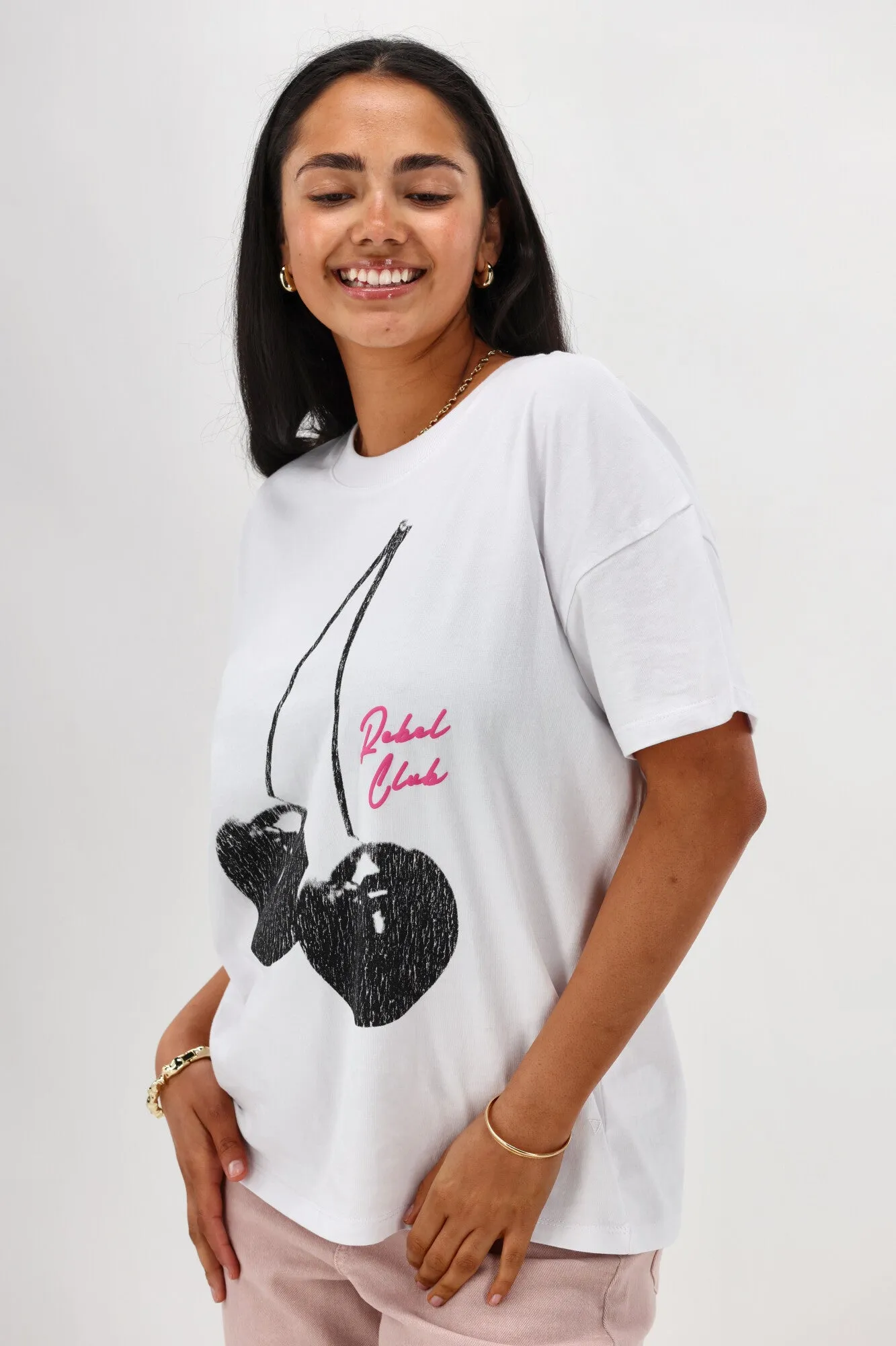 Rebel Club Cherry Boyfriend Tee White sold by Shine On product image thumbnail 2