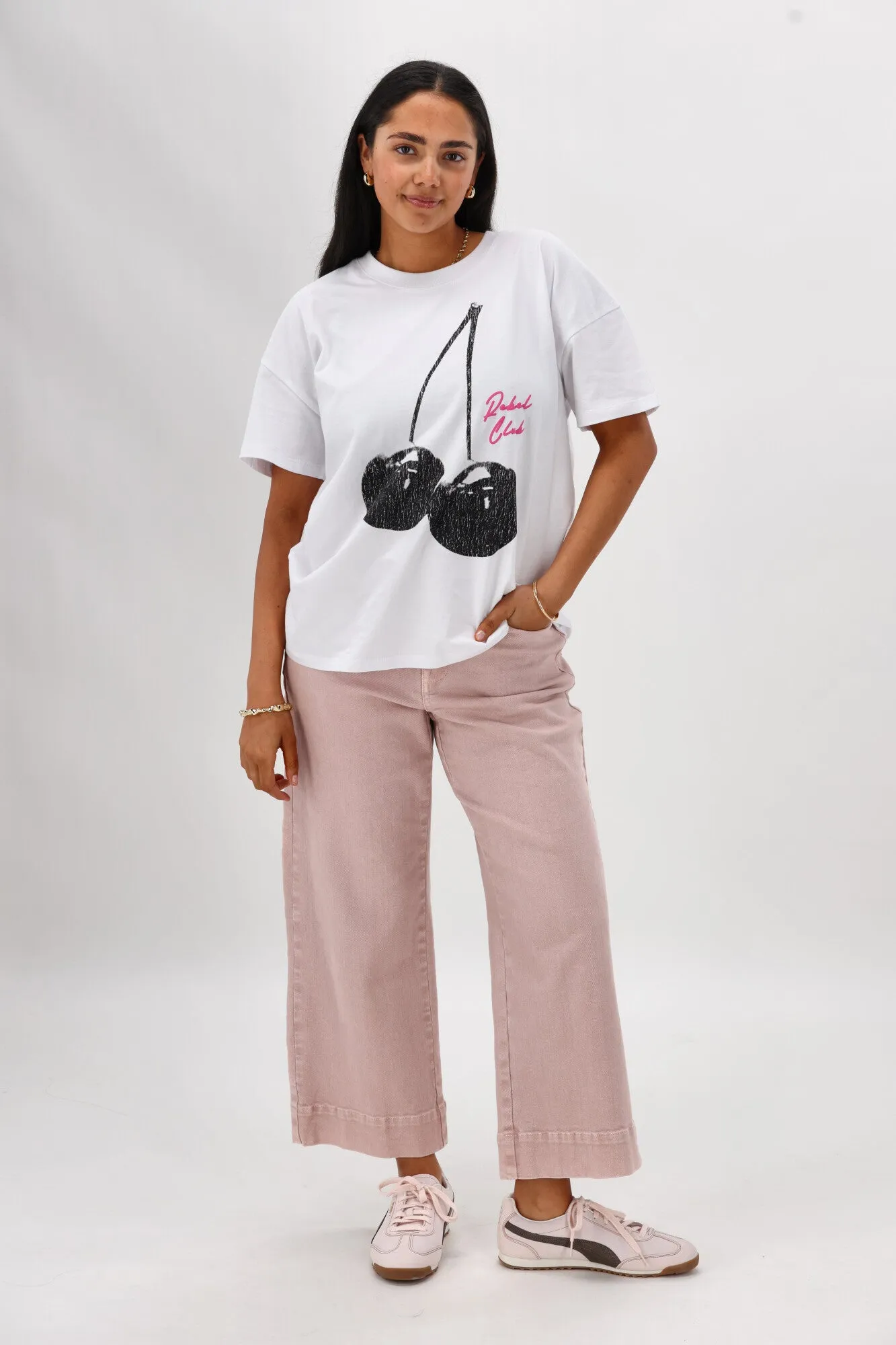 Rebel Club Cherry Boyfriend Tee White sold by Shine On product image thumbnail 3