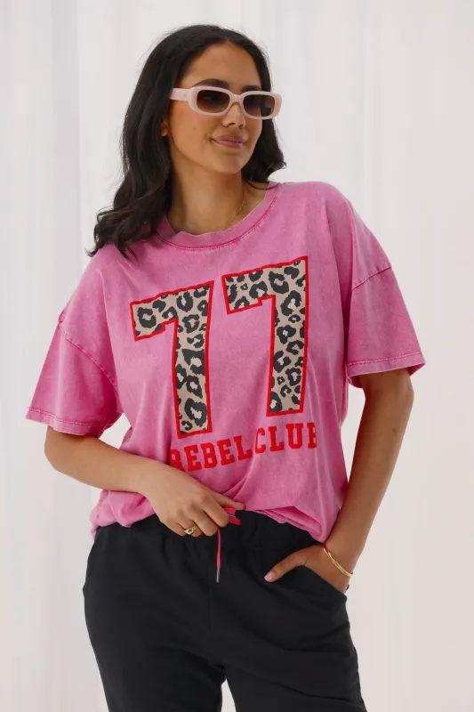 Rebel Club Leopard Club Boyfriend Tee Pink sold by Shine On